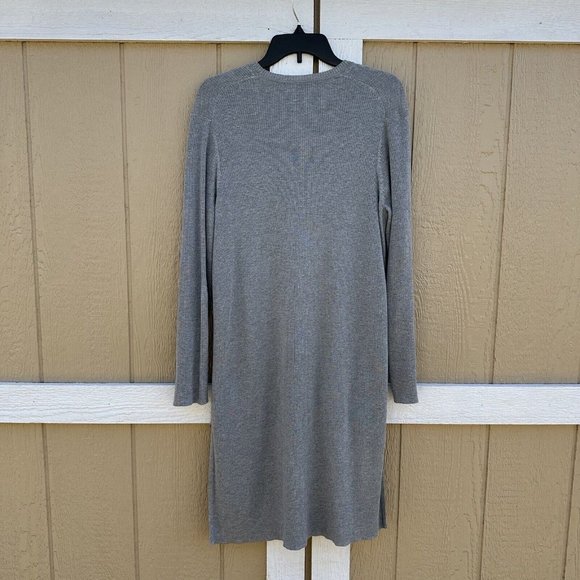 J. Jill Long Gray Ribbed Duster Cardigan Cotton Silk Blend Women’s Size Small - Picture 2 of 5
